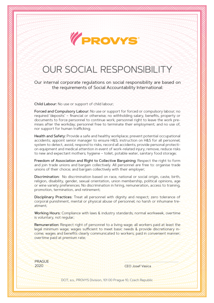 Provys certifikat Social responsability